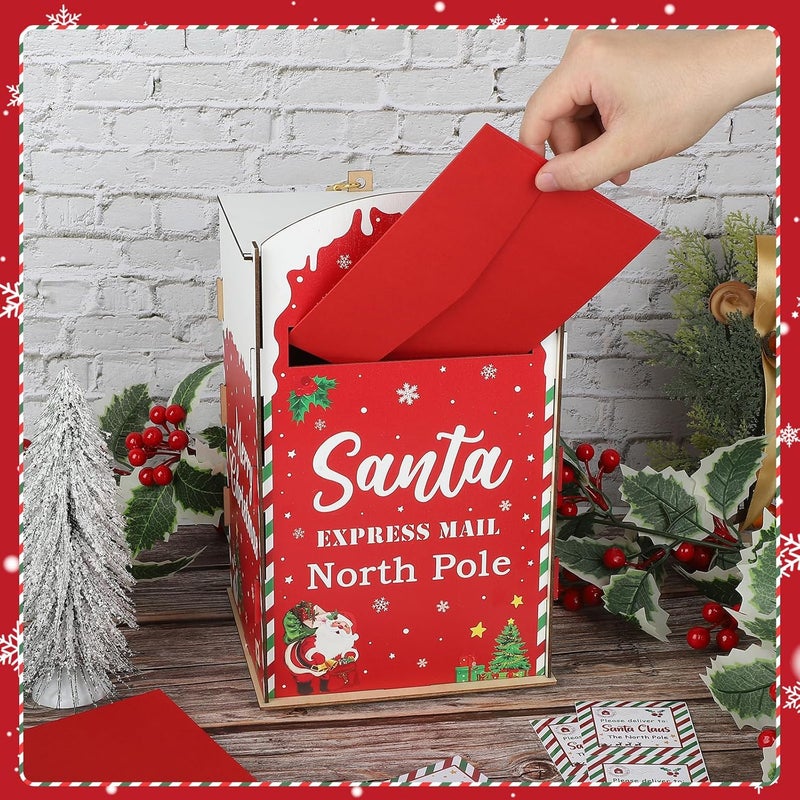 Hedeey Christmas Mailbox Letters to Santa,Wooden Red North Pole Delivery Mailbox for Santa Claus for Christmas Indoor Outdoor Decor(Red) - Image 5